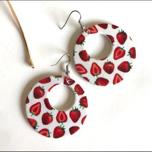 Strawberry Hoop Dangle Earrings